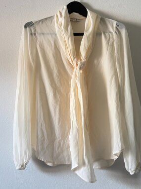 NWT Bar III Ivory Tie Neck Blouse Size Small Sheer Long Sleeve Career Office Top